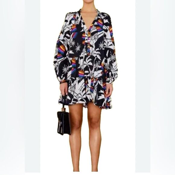 Farm Rio Toucans Wave Organic Cotton mini dress wave Black  NWT Size Xs - Picture 1 of 3